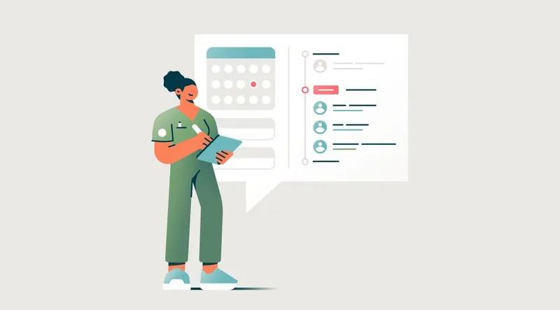 Woman interacting with patient info on a clipboard