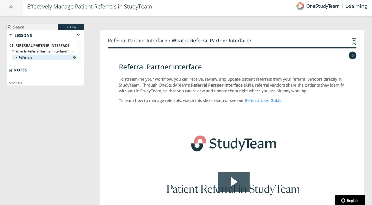 Learning center screenshot